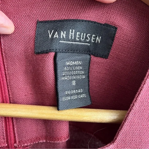 Van Heusen Cotton Linen Shift Dress Dusty Rose Preppy Coastal Minimal Size 8 - Picture 3 of 7